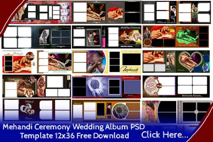 Mehandi Ceremony Wedding Album PSD Template 12x36 Free Download