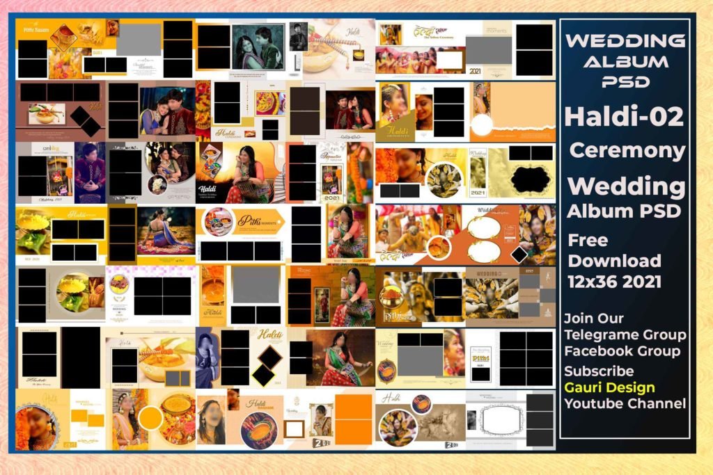 Haldi Ceremony Wedding Album PSD Template 12x36 2023 Free Download 02 ...